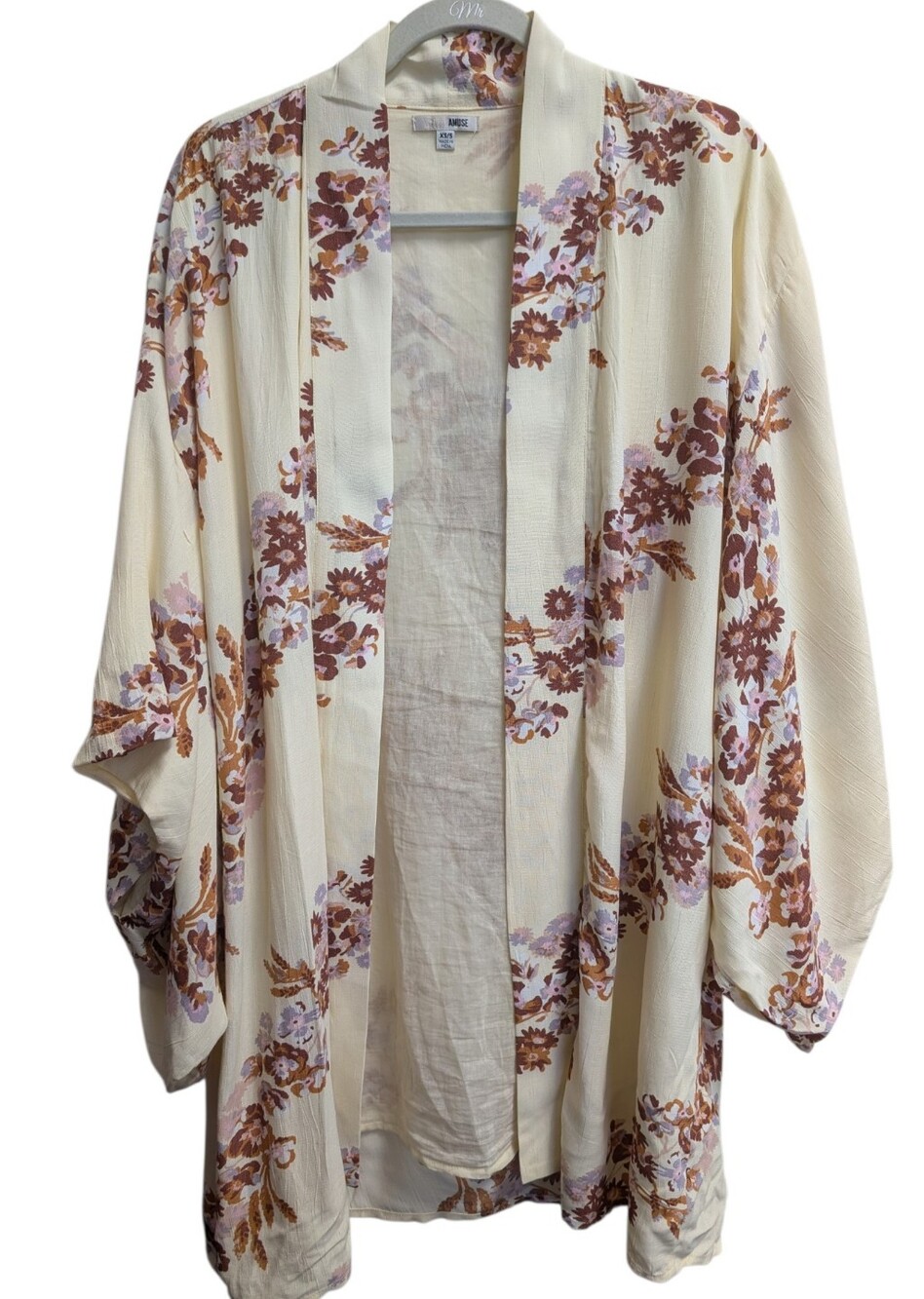 Amuse Society Kimono Open Jacket Size XS/S Relaxed Floral Cream Festival Boho